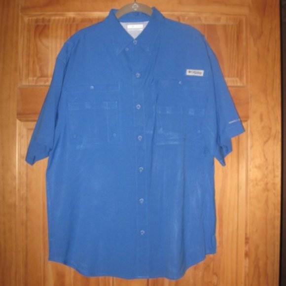 Columbia Blue Omni-Shade Button Down Short Sleeve Shirt - Picture 1 of 2